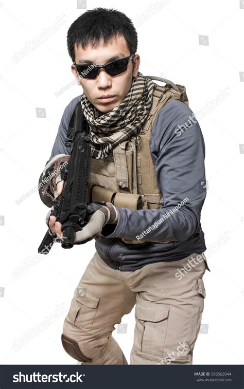 Private Military Contractor Man Modern Submachine Stock Photo 583562044