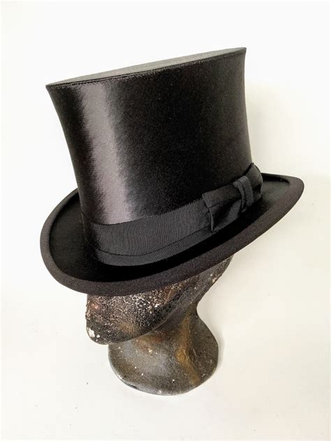 Black Satin Top Hat Elegant Classic Headdress Theatre Hat Etsy