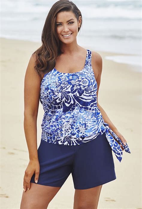 Stretch Board Short Swimsuits For Older Women Fashion Plus Size