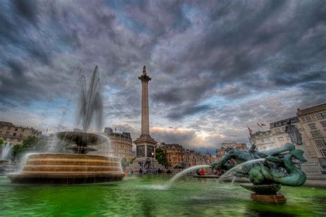 Trafalgar Fountain Head In The Hdr Clouds Of Jolly Ole London