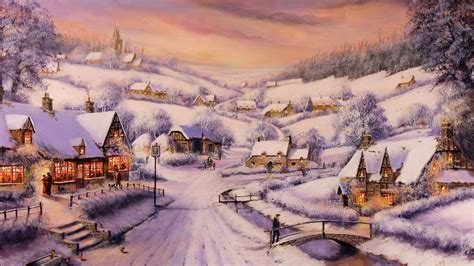 Snowy Village Wallpaper