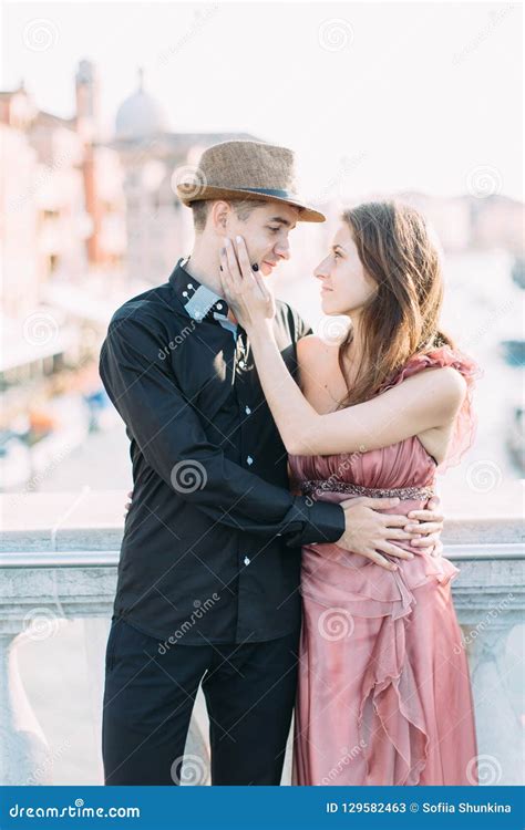 Beautiful Couple In Venice Italy Lovers On A Romantic Date And