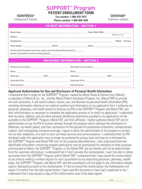 Fillable Online Patient Enrollment Form Merck Helps Fax Email Print