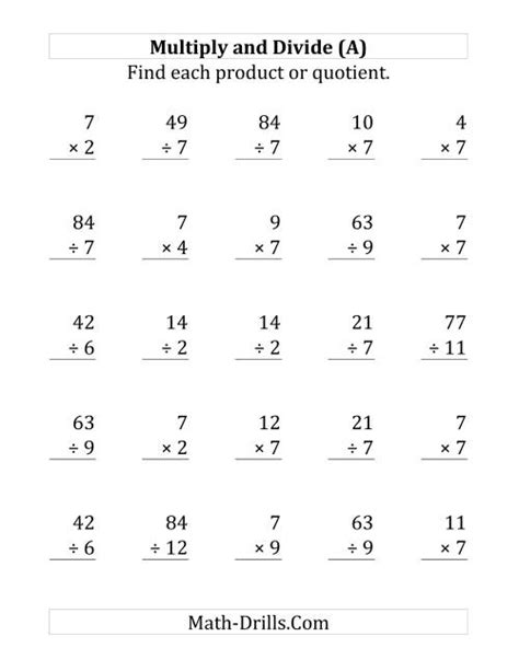 Multiplication and division word problems. Multiplying and Dividing by 7 (A)
