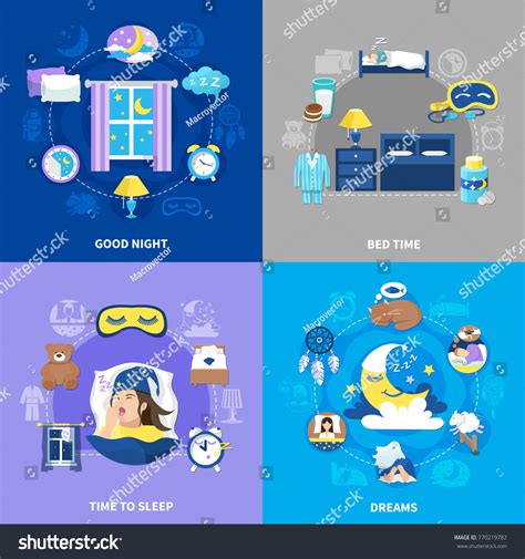 Bedtime Sleep 4 Flat Icons Concept Stock Vector Royalty Free 770219782 Shutterstock