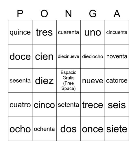 However there is also one important change to the game play: Spanish Numbers Bingo Card