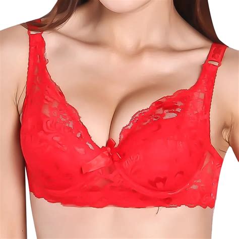 Women Sexy Underwire Push Up Bra 34 Cup Minimizer Padded Lace Sheer