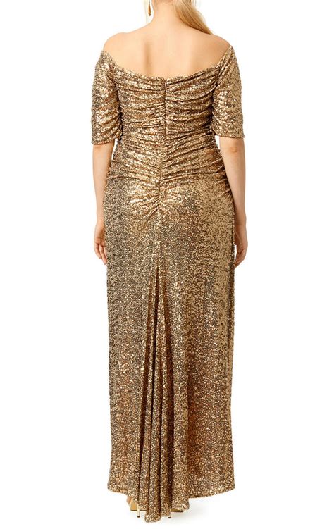 Macloth Off The Shoulder Sheath Sequin Gold Formal Gown Long Prom Dres