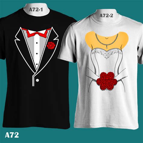 Tuxedo And Gown Bride And Groom Wedding Idea A71 Couple Tee Custom