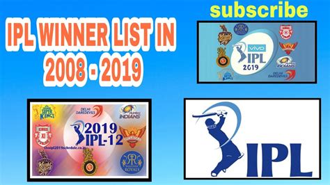 IPL WINNER LIST FROM 2008 2019 YouTube