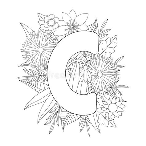 Letter C Coloring Page Floral Coloring Stock Vector Illustration Of