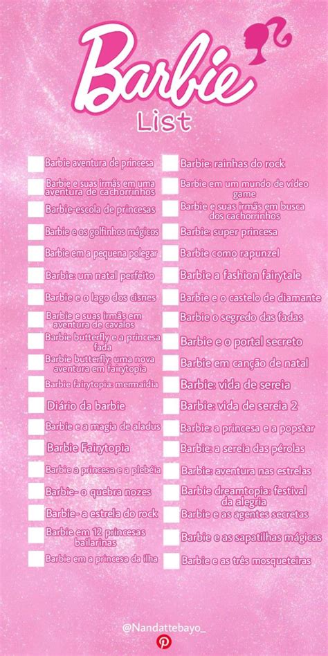 Barbie List Challenge Lista De Filmes Da Disney Lista De Filmes