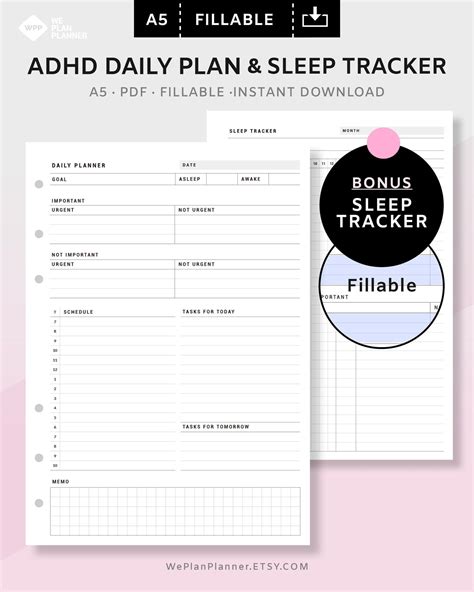 Printable Adhd Daily Planner Template Customize And Print