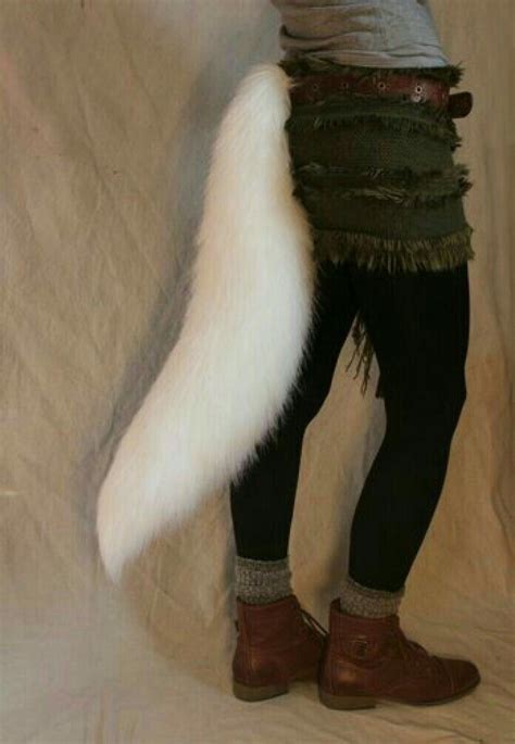 Therian White Wolf Tail Fur Costume For Halloween