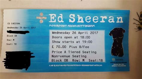 Earlier this morning, tickets to ed sheeran's highly anticipated concert in kl went on sale at around 10 a.m. Ed Sheeran seated ticket, 26th April, Nottingham ...