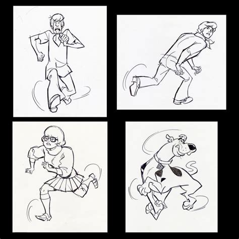 Lot 83 Set Of Four Hand Drawn Iwao Takamoto Scooby Doo Velma Fred And Shaggy Sketches