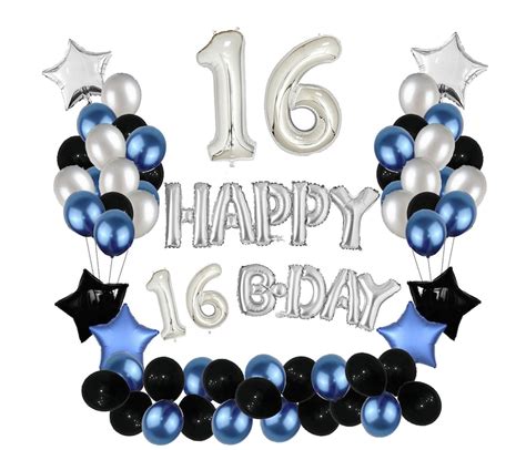 16th Birthday Decorations For Boys With Black Blue Silver Foil Etsy