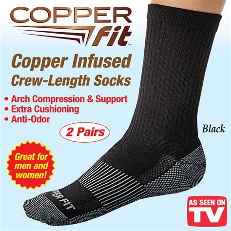 Copper Fit Compression Crew Length Sports Socks 2 Pair 754502031245