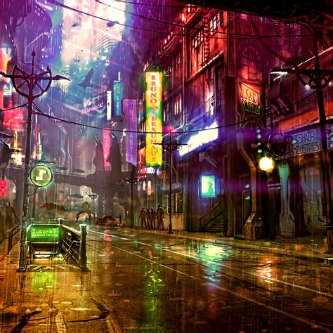 2048x2048 Futuristic City Cyberpunk Neon Street Digital