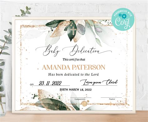 Editable Baby Dedication Certificate Template Baby Etsy