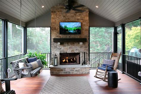 Custom Screened Porch With Fireplace Remodel Roswell Ga Outdoor