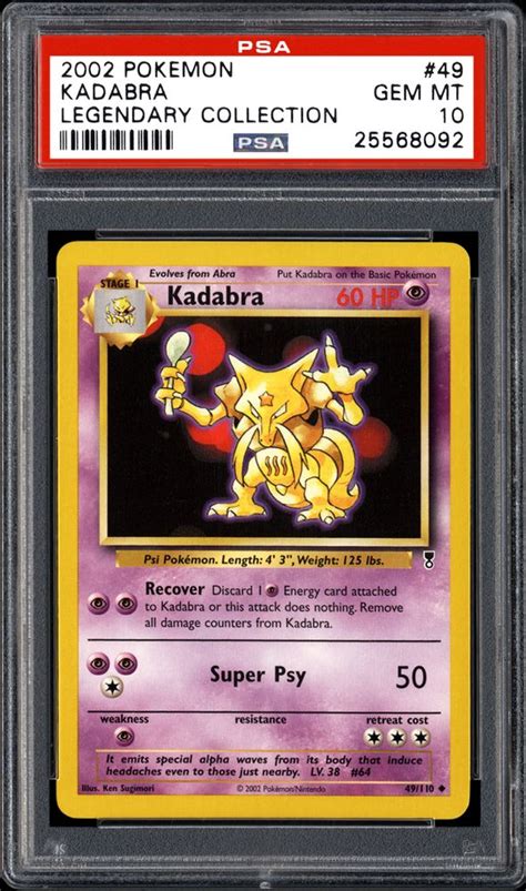 Abra and kadabra also have thick tails the same gold color as the rest of its body, except for a brown band located near the top. 2002 Nintendo Pokemon Legendary Collection Kadabra | PSA CardFacts™