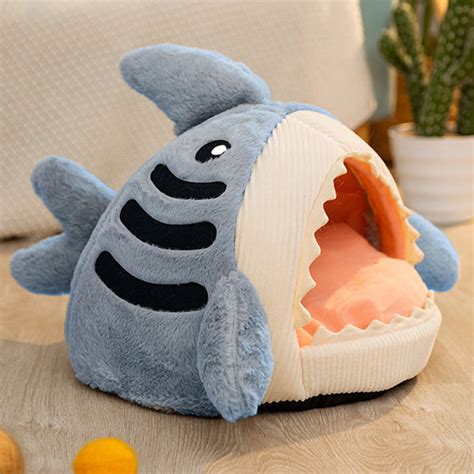 Cartoon Shark Pet Bed Detachable Cushion Blue Gray 3 Sizes