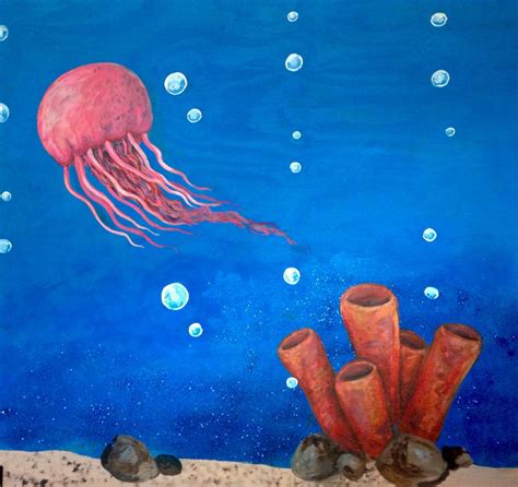 Under The Sea Mural Painting Jellyfish Coral Bubbles Sea Murals