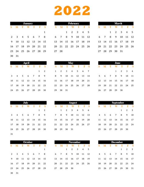 Free Printable Yearly 2022 Calendar With Holidays As Word Pdf 2022