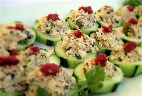 Thai Chicken Salad On Cucumber Chef Without A Kitchen