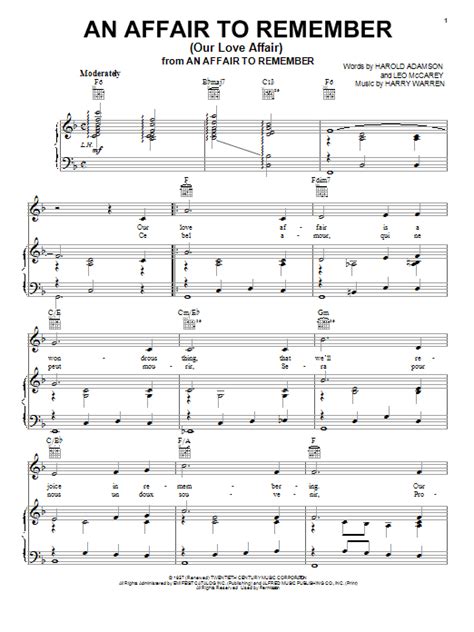 An Affair To Remember Our Love Affair Sheet Music Vic Damone Piano Vocal And Guitar Chords