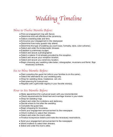 Wedding Ceremony Timeline Template