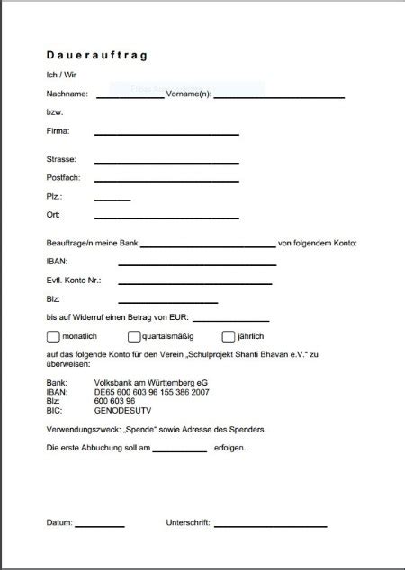 Regelmäßige überweisungen an eine firma oder person. Schulprojekt Shanti Bhavan e.V.