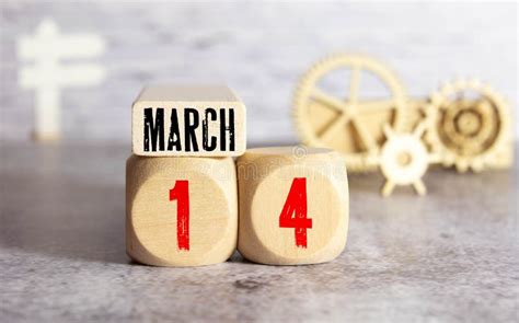 March 14th Day 14 Of Month Daily Calendar On Wooden Table Background