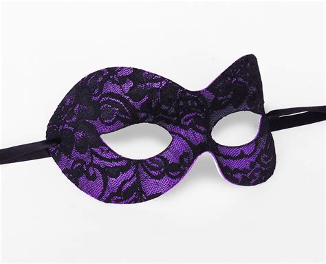 Black And Purple Lace Masquerade Mask Lace Covered Venetian