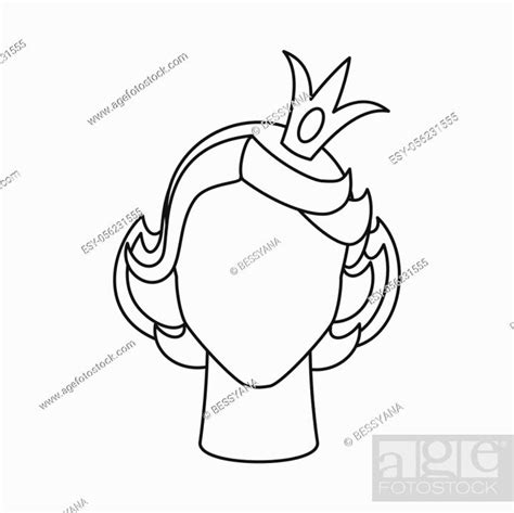 Line Art Black And White Princess Avatar Royal Crown On Woman Head