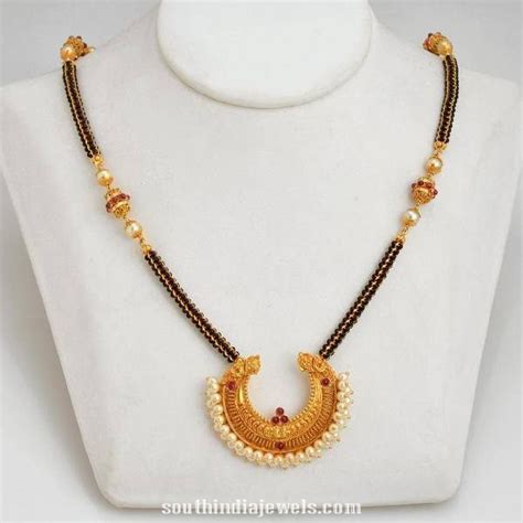 Gold Black Bead Necklace ~ South India Jewels