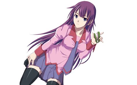 Long Hair Purple Hair Monogatari Series Senjougahara Hitagi Anime