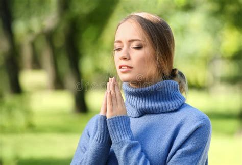Beautiful Young Woman Praying Outdoors Stock Photo Image Of Pray