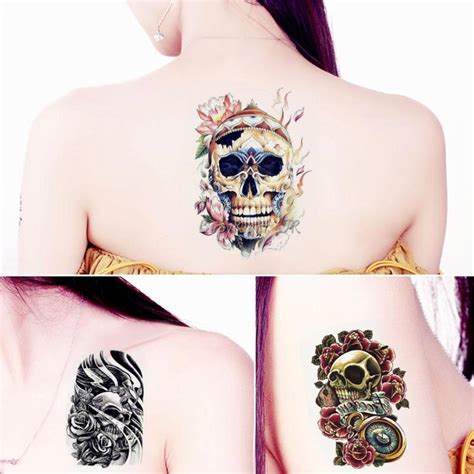 4pcs Realistic Tattoo Stickers Waterproof Temporary Skull Tattoo