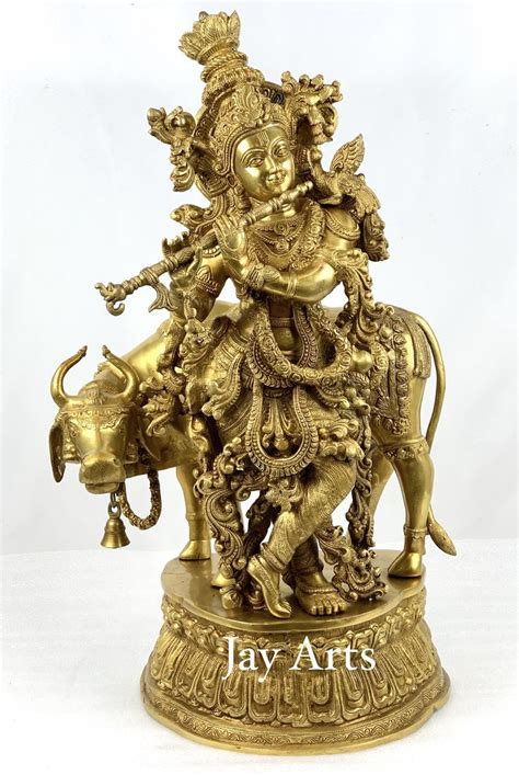 Sri Krishna With A Cow Sculpture Krishna Statue Brass Statues