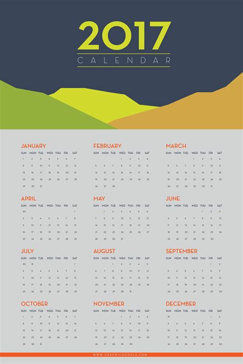 Free Flat Printable Wall Calendar 2017 - Graphic Google - Tasty Graphic Designs ...