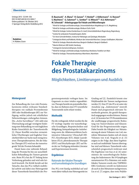 Pdf Focal Prostate Cancer Therapy Capabilities Limitations And
