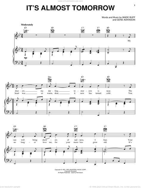 Its Almost Tomorrow Sheet Music For Voice Piano Or Guitar Pdf