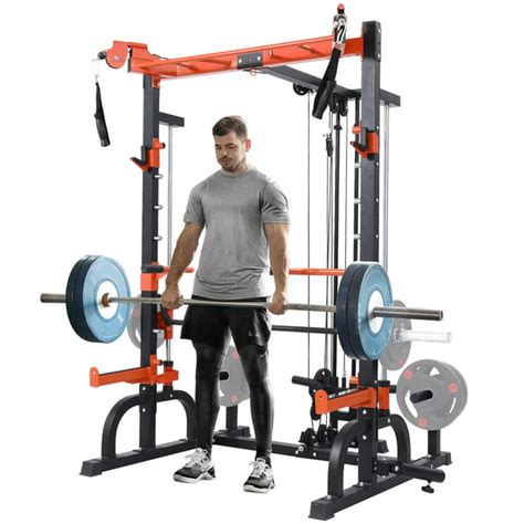 Elevtab Smith Machine Home Gym Multi Functional Power Rack With Lat