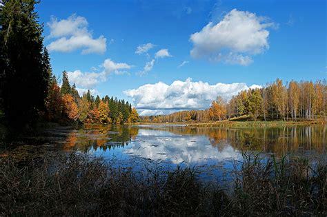 Photo Russia Abramtzevo Autumn Nature Sky Forests River Clouds
