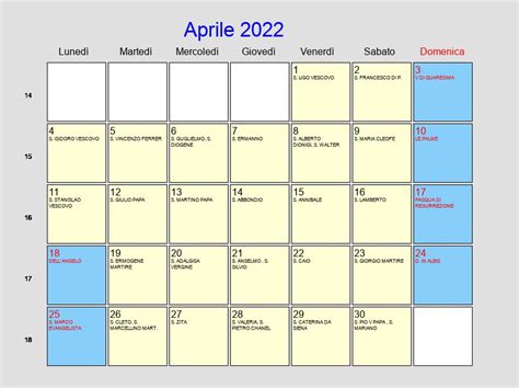 Calendario Aprile 2022 Con Festività E Fasi Lunari Pasqua