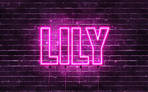 Download Wallpapers Lily 4k Wallpapers With Names Female Names Lily Name Purple Neon Lights
