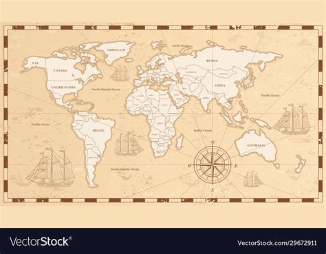 Old World Map Flat Ancient Royalty Free Vector Image