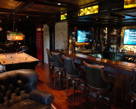 The fireplace was part of the original home but they spent. English Pub Basement Home Design Ideas, Pictures, Remodel ...